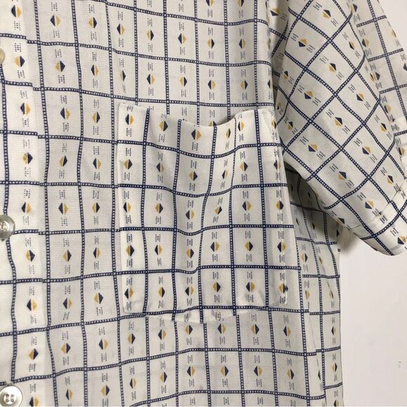 Kmart Shirt Mens XL White Vintage 70s Pointed Collar Button Up Geometric Check - Picture 5 of 12